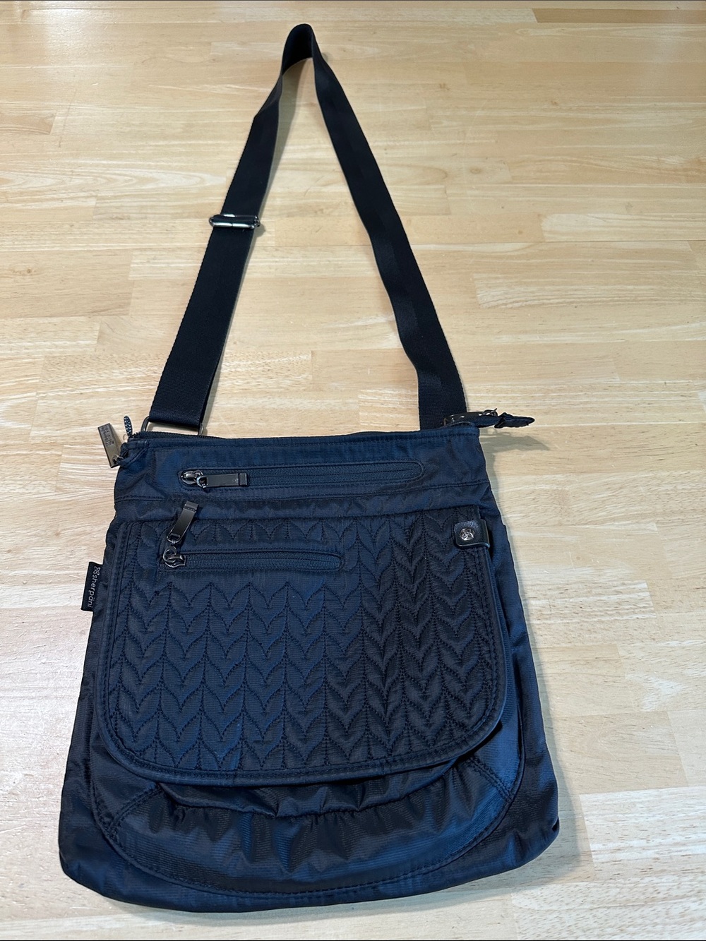 Sherpani Jagle Black Quilted Panel Crossbody Bag
